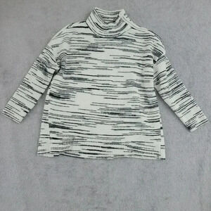 T By Talbots Women's 2X High Neck White & Black Striped Sweater 28CT